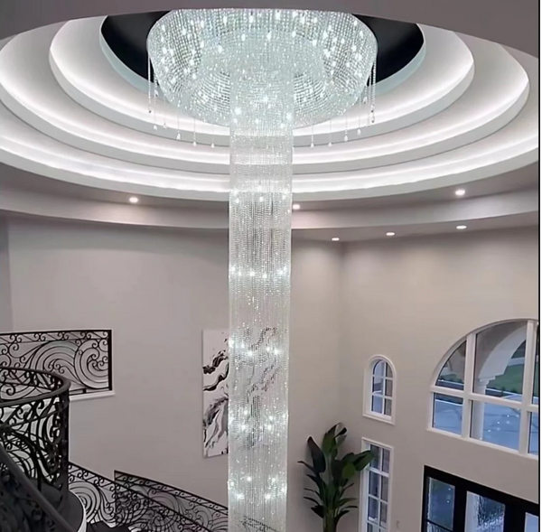Oversized Silver Waterfall Luxury Ceiling Crystal Chandelier